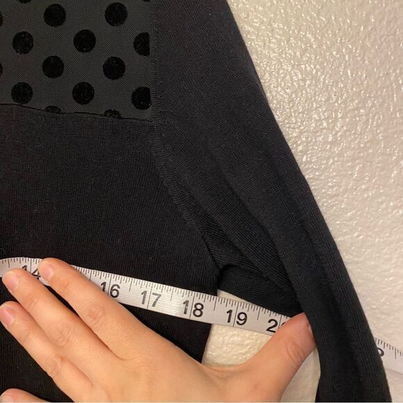 AUGUST SILK mock neck black sheer mesh polkadot lightweight modal sweater S - Picture 8 of 9